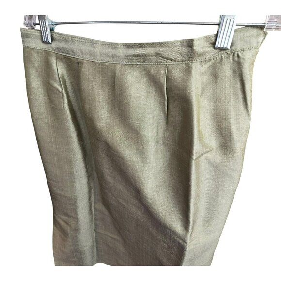 Vintage Meadow Avocado Green Raw Silk Pencil Skirt Handmade HS150 - Picture 2 of 7